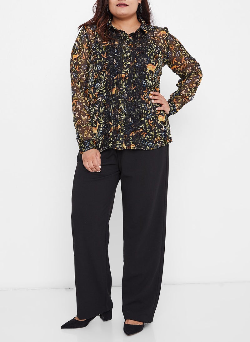 Multi Sheer Lace Detail Shirt Black