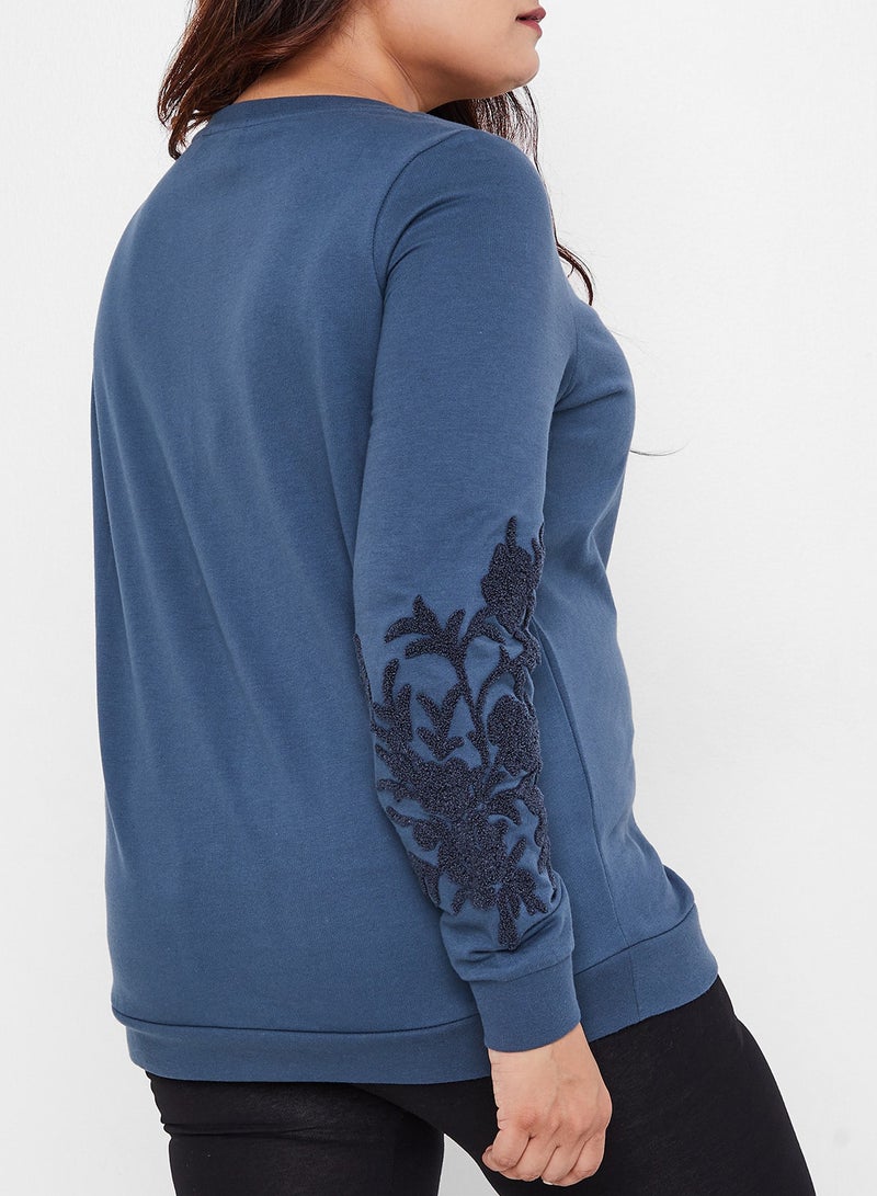 Floral Embroidered Sweatshirt Midnight Navy