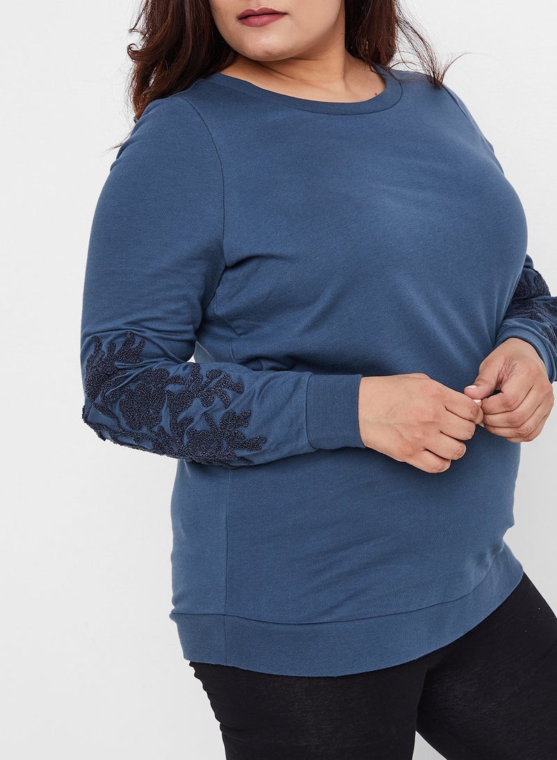 Floral Embroidered Sweatshirt Midnight Navy