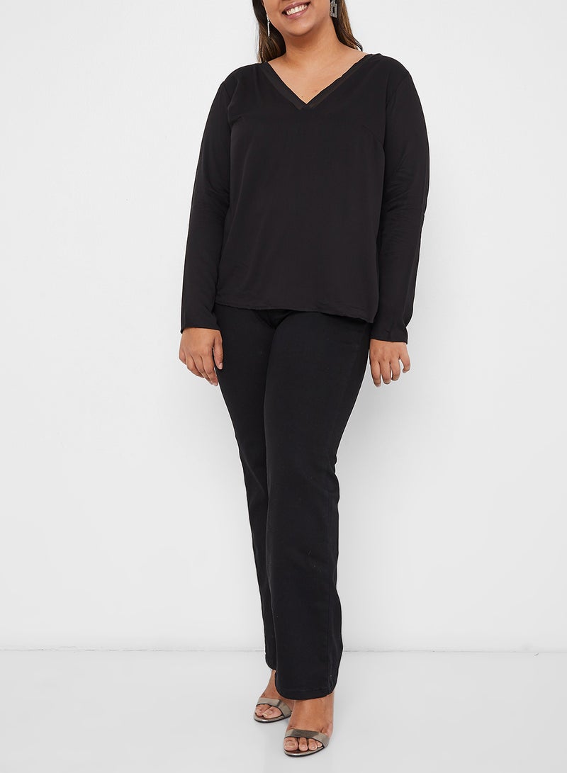 V-Neck Long Sleeve Top Black