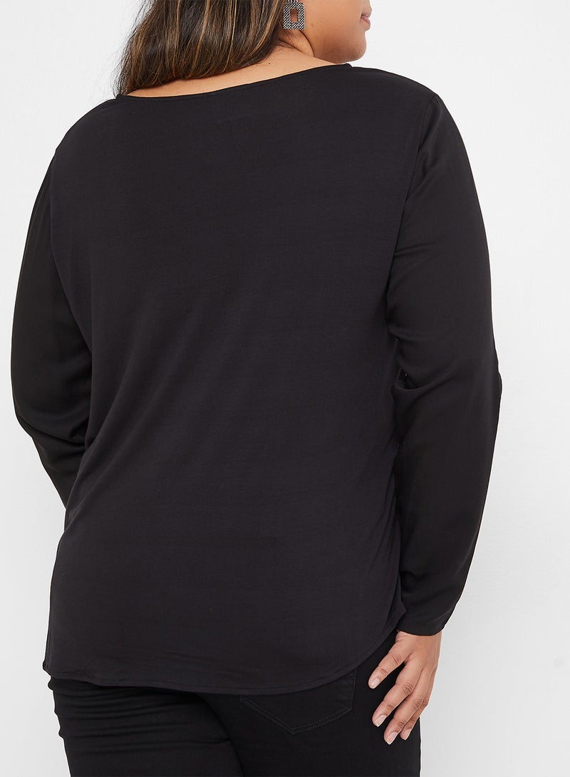 V-Neck Long Sleeve Top Black