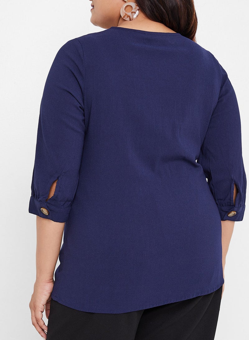 Asymmetric Button Detail Top Black Iris