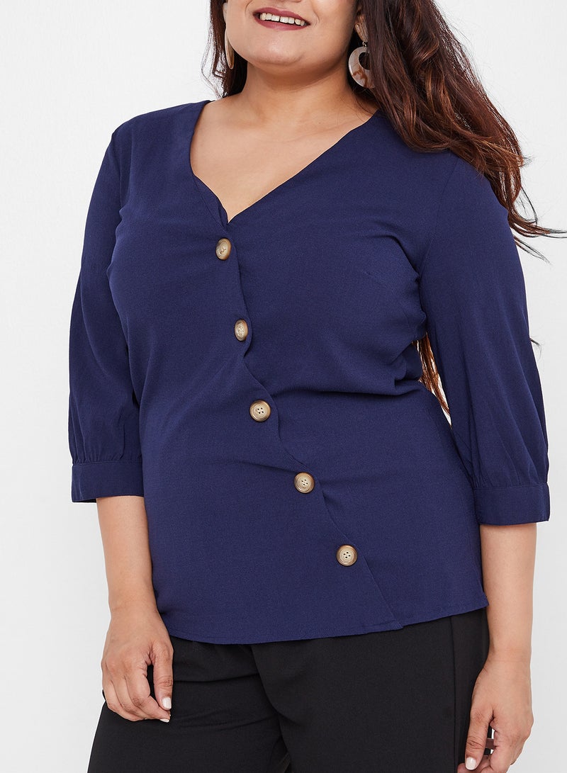 Asymmetric Button Detail Top Black Iris