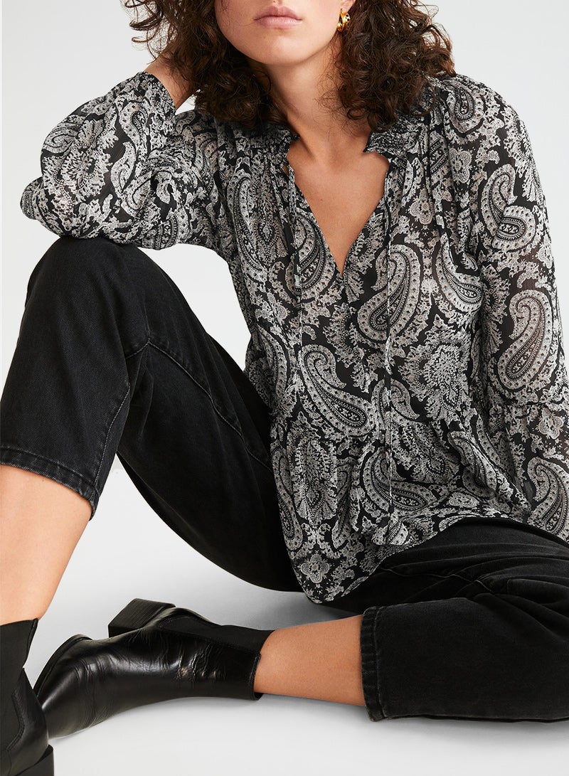 Paisley Print Sheer Blouse Black/Grey