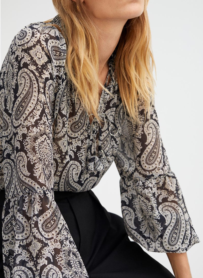Paisley Print Sheer Blouse Black/Grey
