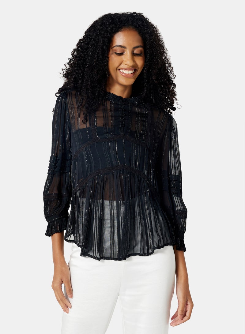 Metallic Sheer Top Black