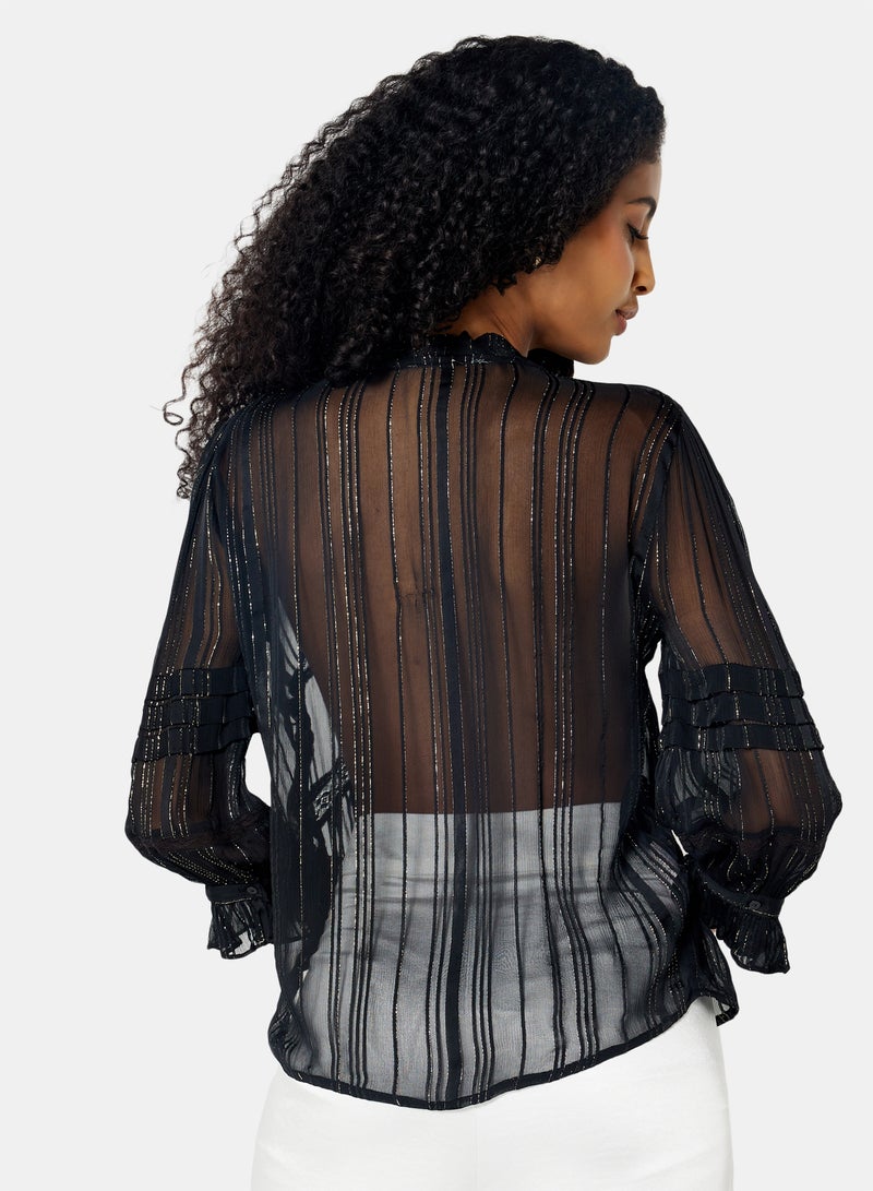 Metallic Sheer Top Black