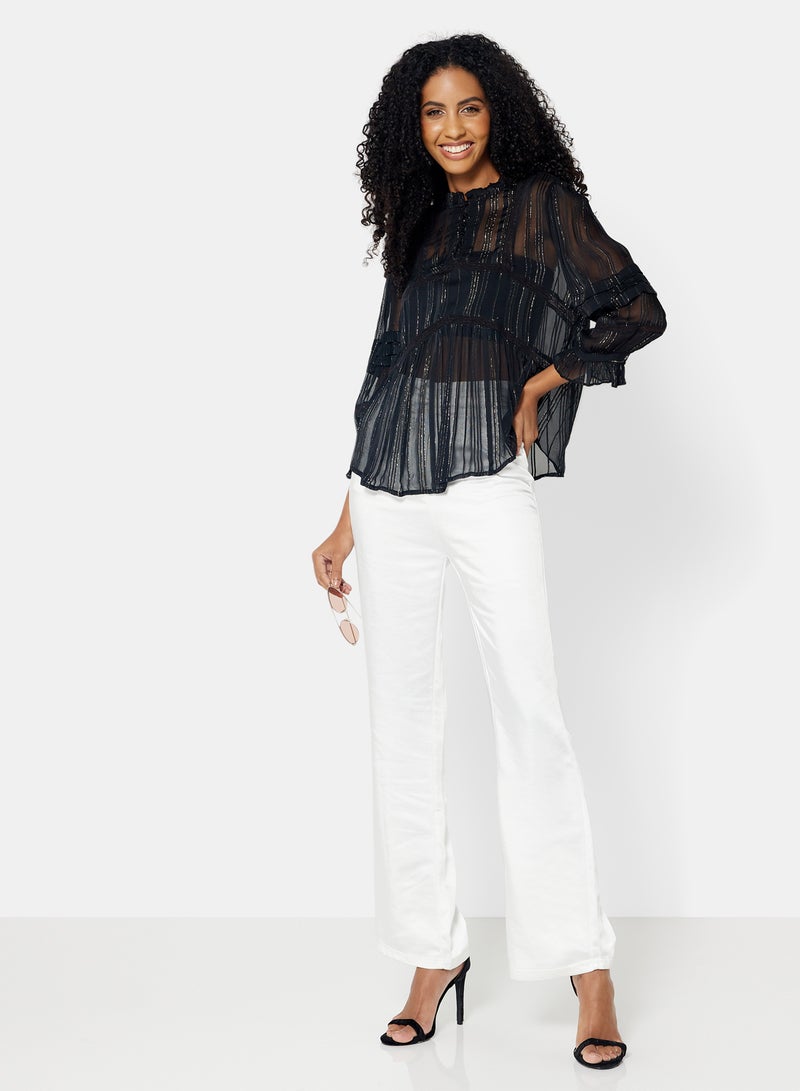 Metallic Sheer Top Black