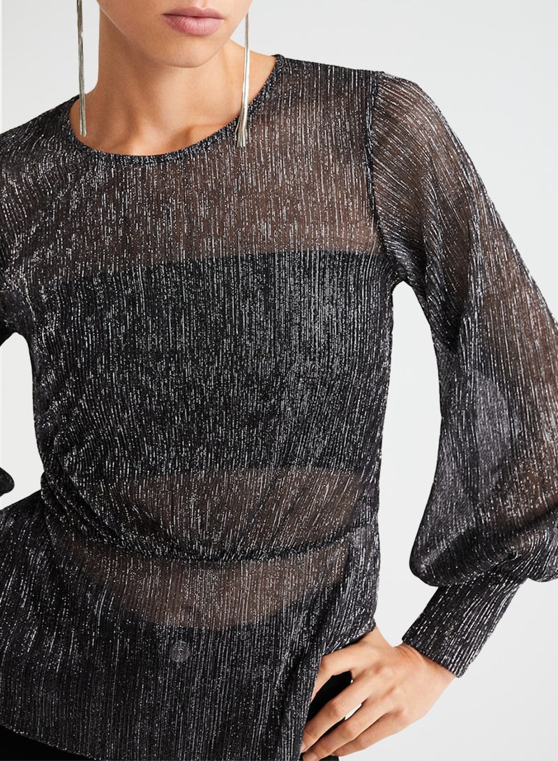 Metallic Sheer Top Dark Grey