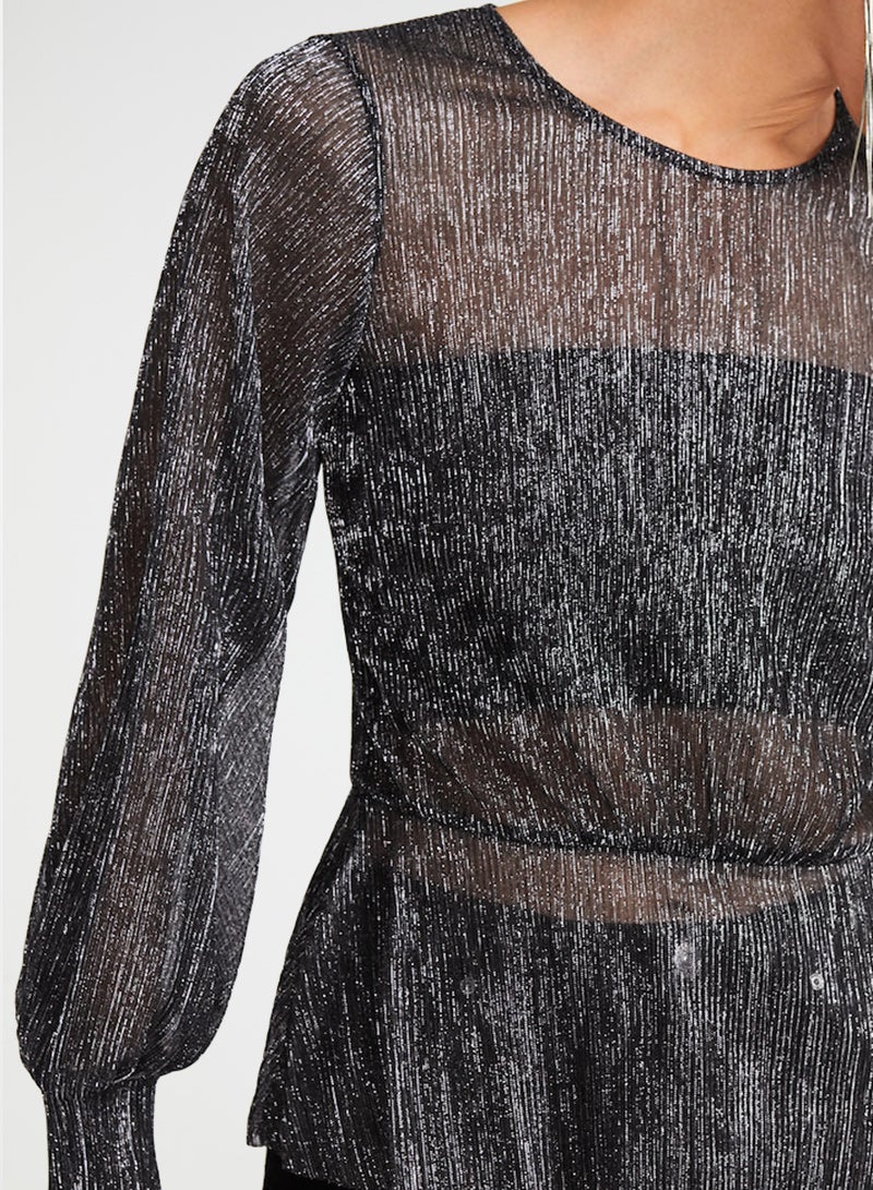 Metallic Sheer Top Dark Grey