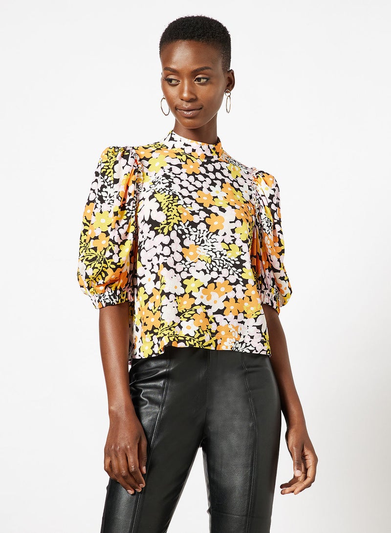 Puff Sleeve Floral Print Top