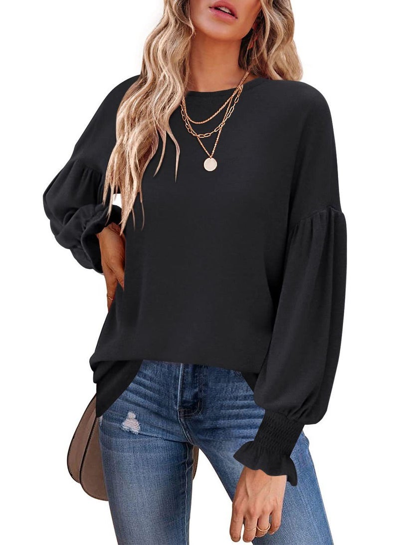 Solid Color Crewneck Top Black