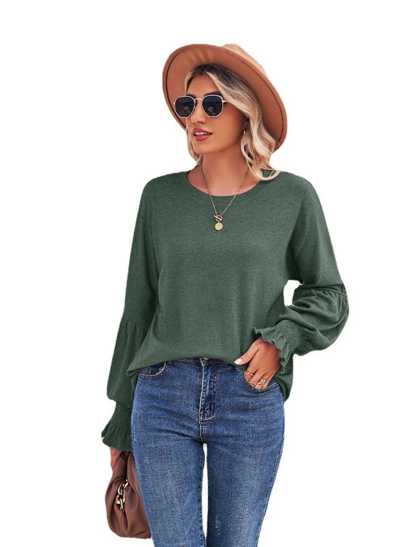 Solid Color Crewneck Top Green