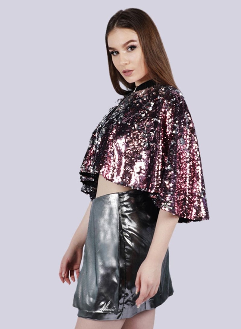 Grace - Flared Cape Sequins Top