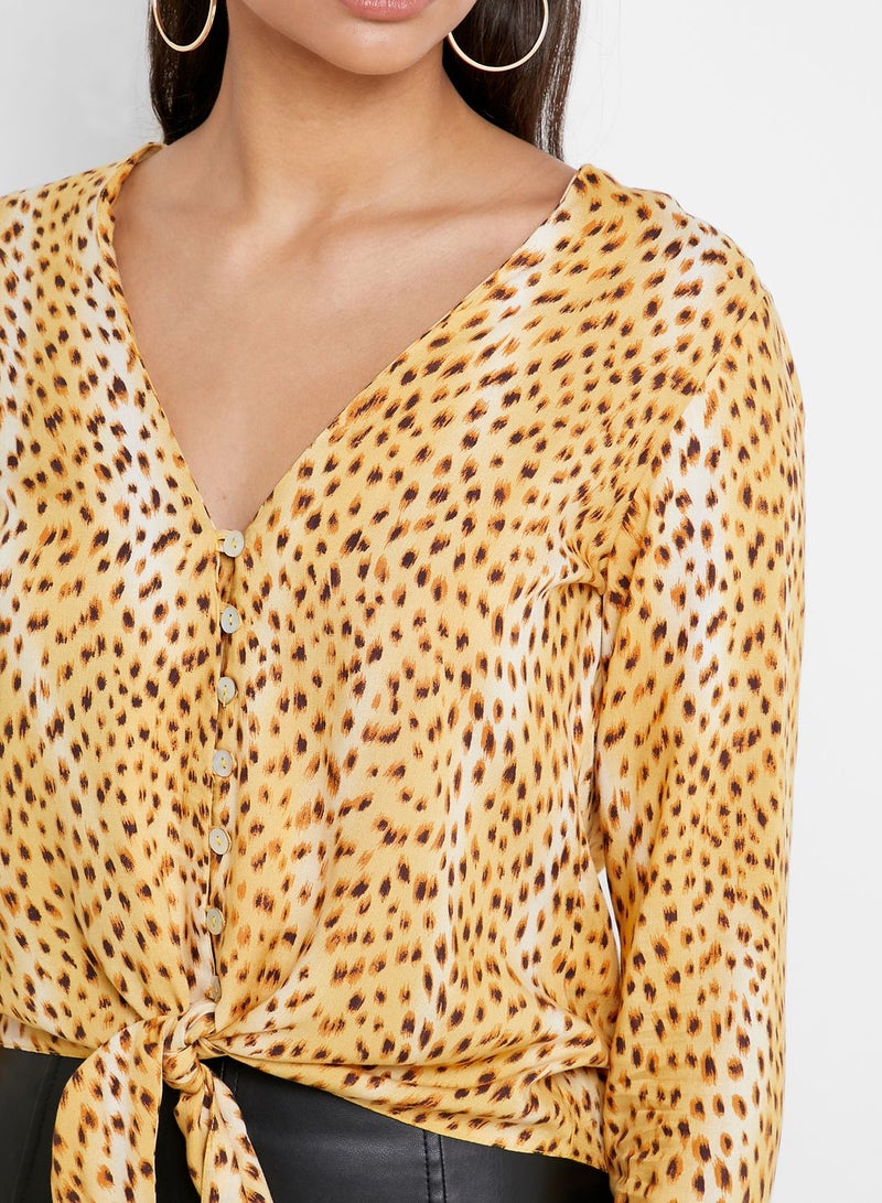 Front Knot Animal Print Top