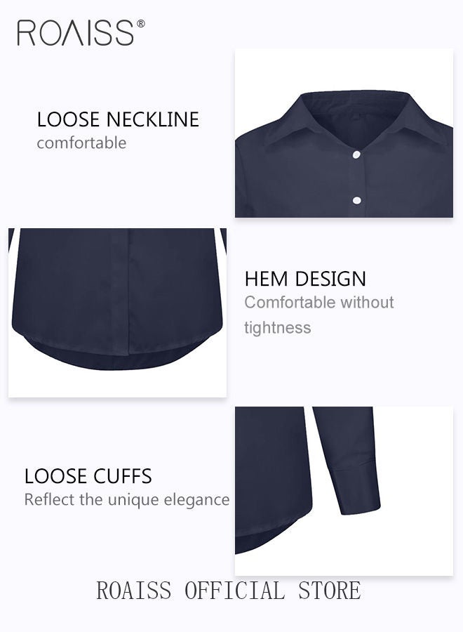 Ladies Comfortable Lapel Shirt for Daily Commute - Single-Breasted Long Sleeve Top with Simple Solid Color Design and Loose Fit