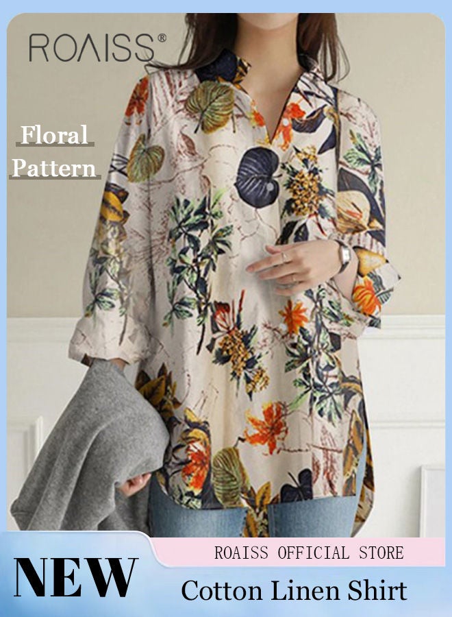 Ladies Stylish Lapel Shirt for Daily Commute Single Breasted Long Sleeve Top with Simple Design and Loose Fit Featuring a Beautiful Floral Pattern
