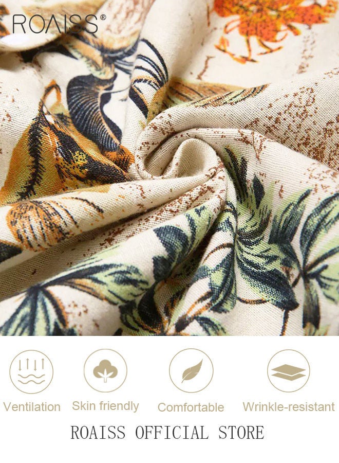 Ladies Stylish Lapel Shirt for Daily Commute Single Breasted Long Sleeve Top with Simple Design and Loose Fit Featuring a Beautiful Floral Pattern