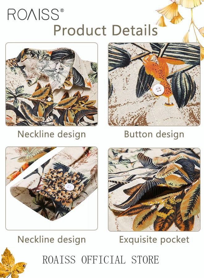 Ladies Stylish Lapel Shirt for Daily Commute Single Breasted Long Sleeve Top with Simple Design and Loose Fit Featuring a Beautiful Floral Pattern