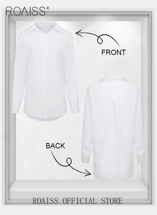 Ladies Comfortable Lapel Shirt for Daily Commute - Single-Breasted Long Sleeve Top with Simple Solid Color Design and Loose Fit