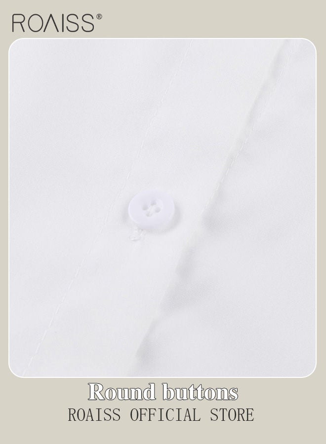 Ladies Comfortable Lapel Shirt for Daily Commute - Single-Breasted Long Sleeve Top with Simple Solid Color Design and Loose Fit