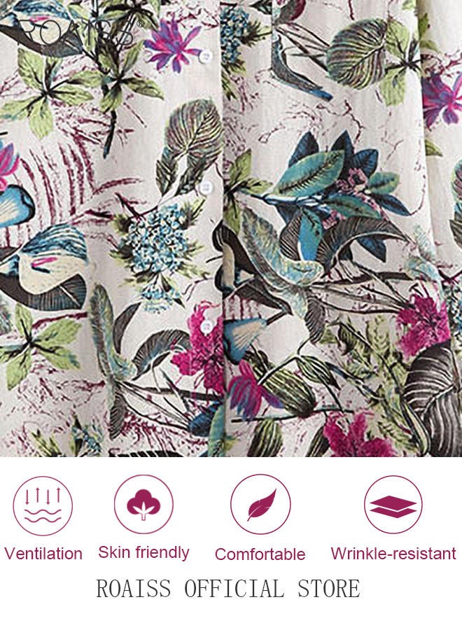Ladies Stylish Lapel Shirt for Daily Commute Single Breasted Long Sleeve Top with Simple Design and Loose Fit Featuring a Beautiful Floral Pattern