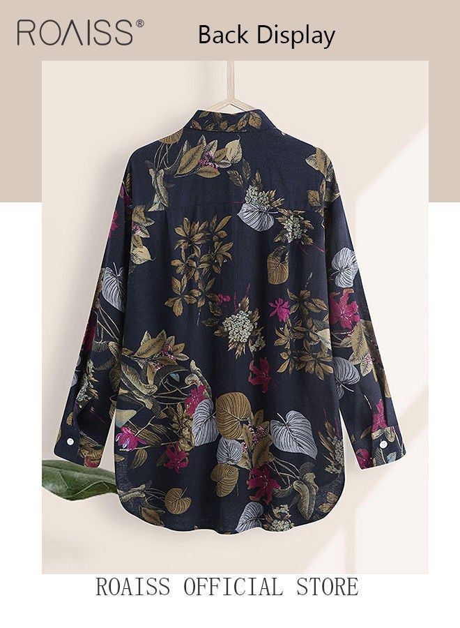 Ladies Stylish Lapel Shirt for Daily Commute - Single-Breasted Long Sleeve Top with Simple Design and Loose Fit Featuring a Beautiful Floral Pattern