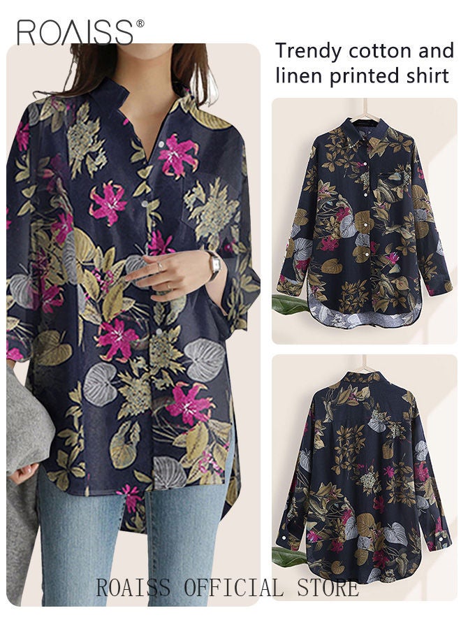 Ladies Stylish Lapel Shirt for Daily Commute - Single-Breasted Long Sleeve Top with Simple Design and Loose Fit Featuring a Beautiful Floral Pattern