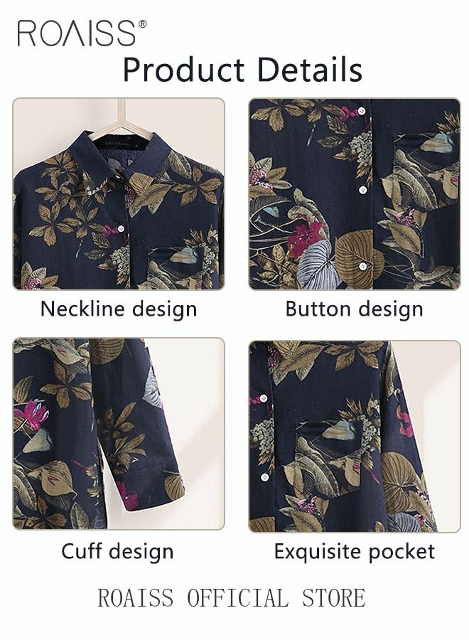 Ladies Stylish Lapel Shirt for Daily Commute - Single-Breasted Long Sleeve Top with Simple Design and Loose Fit Featuring a Beautiful Floral Pattern