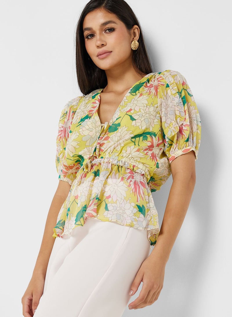 Printed Puff Sleeve Top