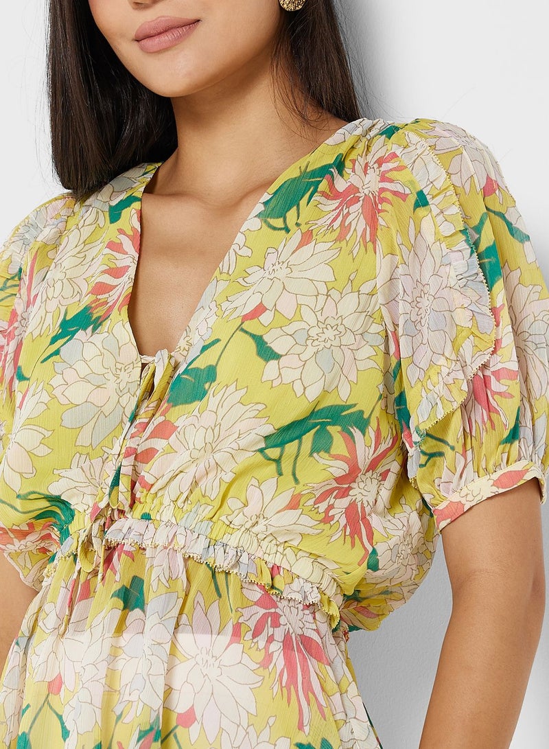 Printed Puff Sleeve Top