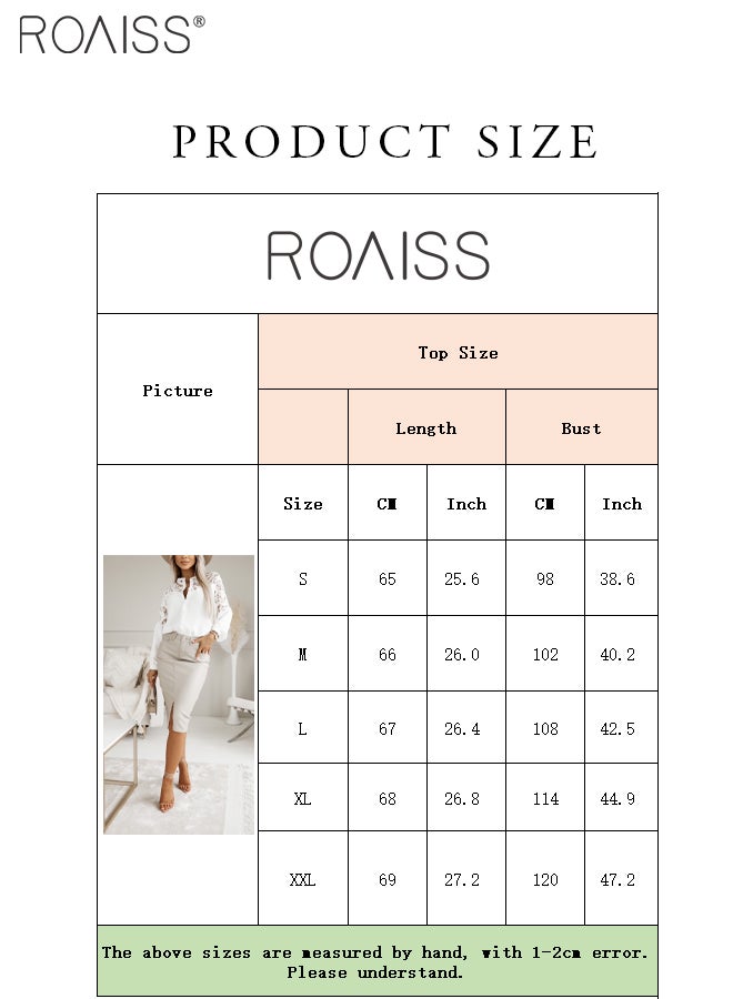 Fashion Lace Hollow Splicing Shirt Women'S Versatile Stand Collar Button Closure Daily Commuting Long Sleeve Top