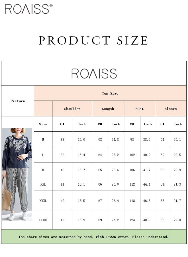 Fashion Casual Loose Fit Pullover Women'S Cotton And Linen Ethnic Style Embroidered T-Shirt Daily Commuting Top