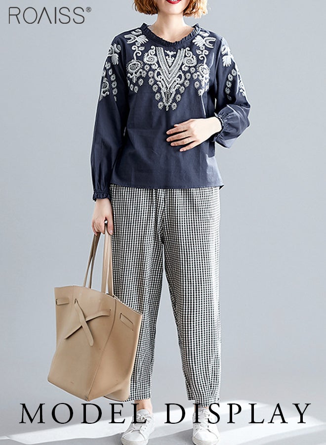 Fashion Casual Loose Fit Pullover Women'S Cotton And Linen Ethnic Style Embroidered T-Shirt Daily Commuting Top