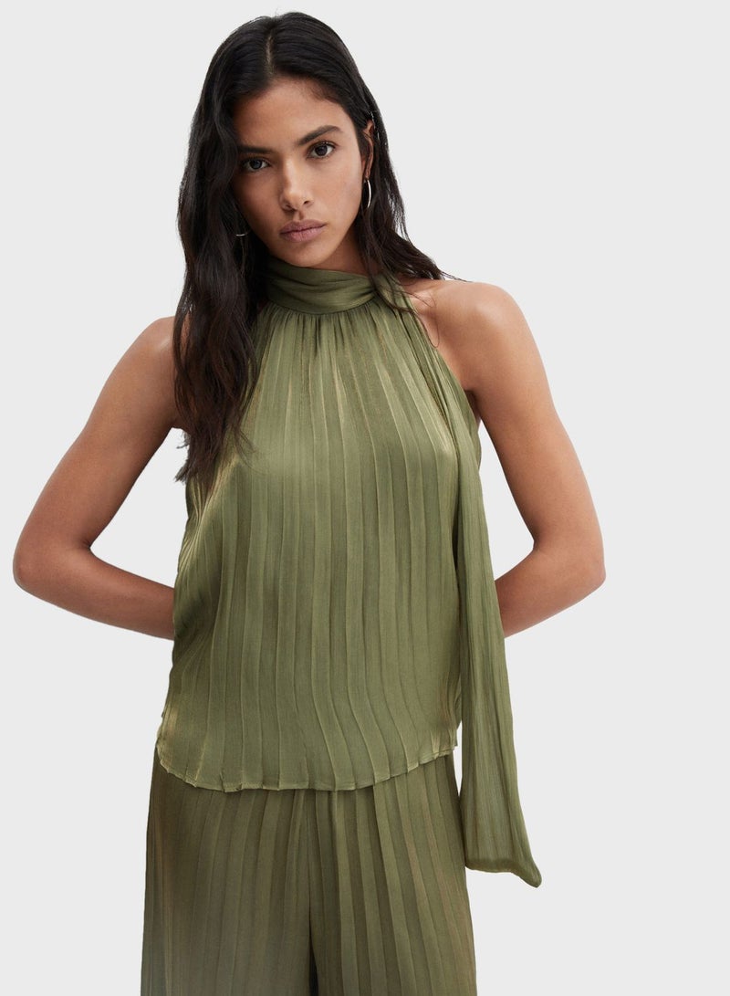 Halter Neck Pleated Top