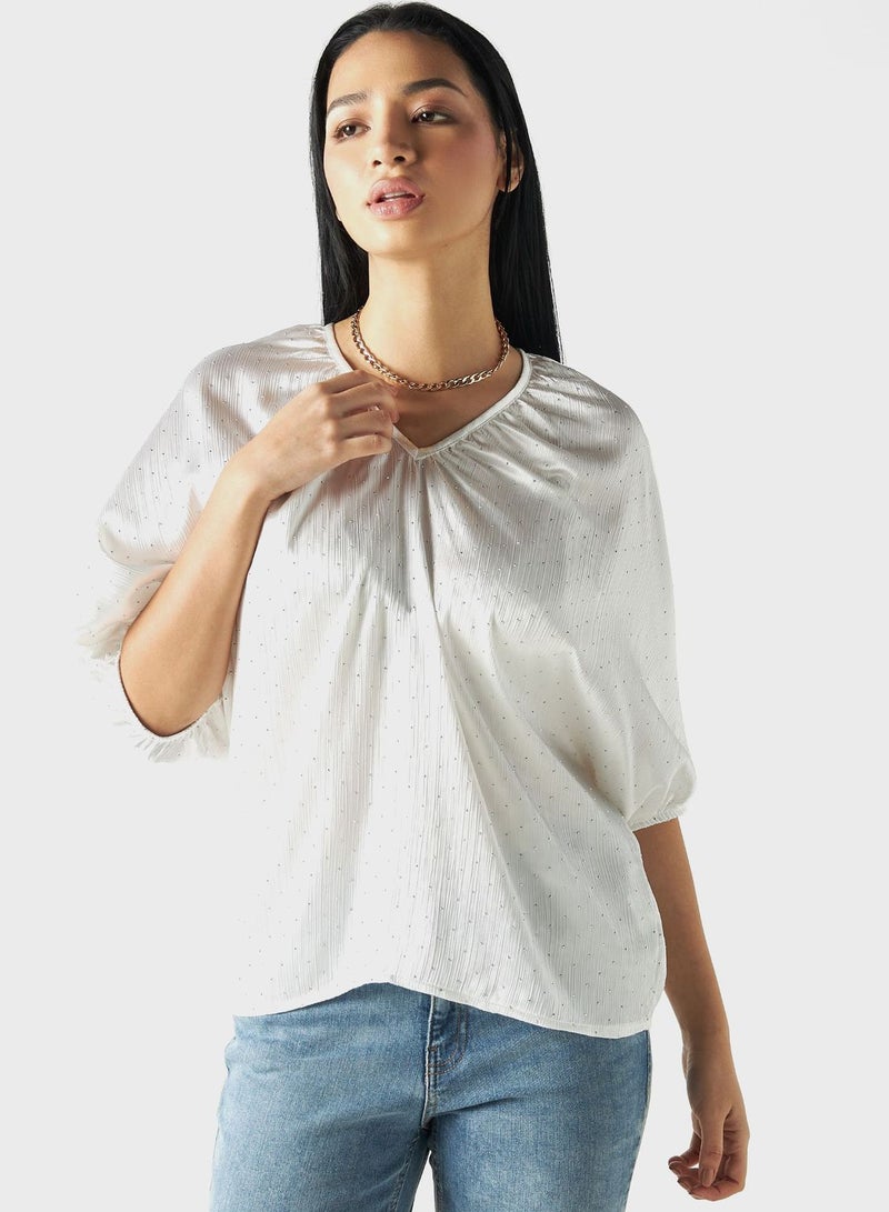 V-Neck Puff Sleeve Top