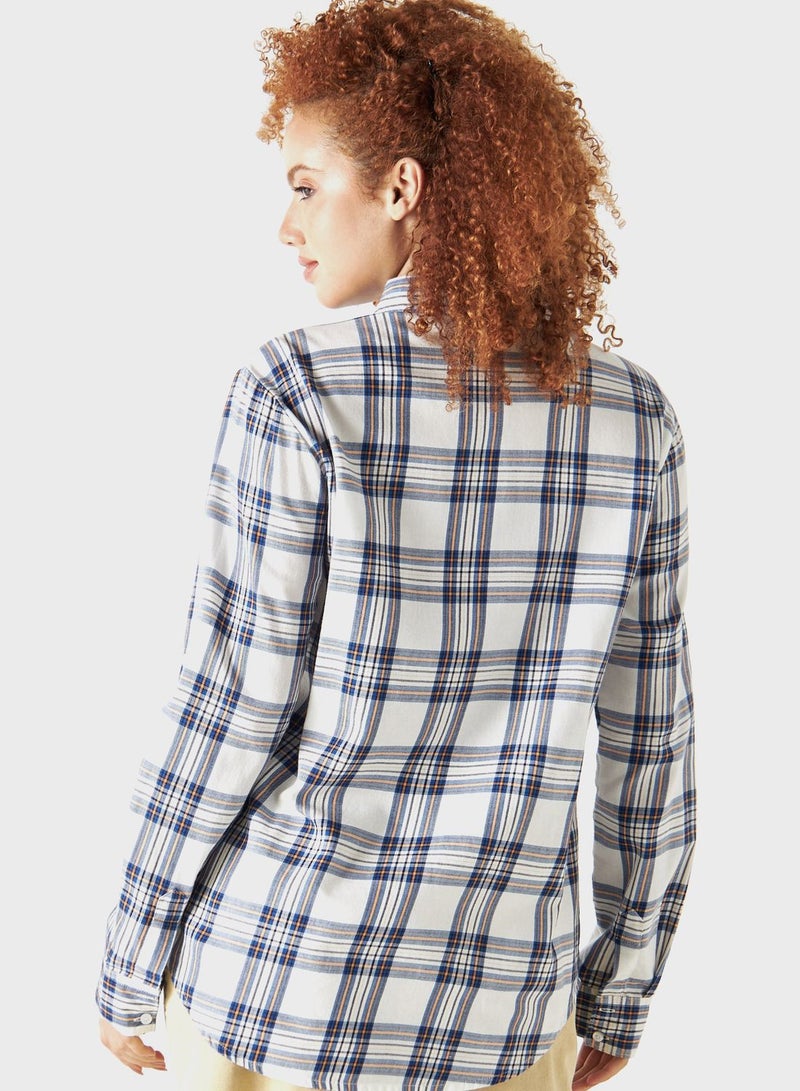 Checked Button Down Denim Shirt