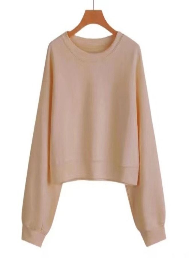 Crop Top Plain Hoodie Beige