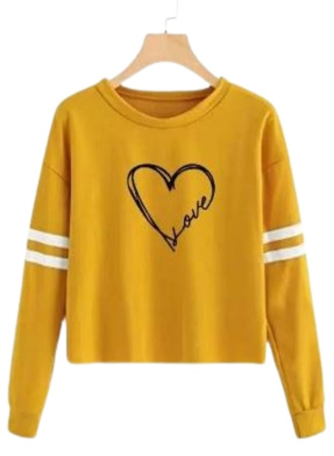 Love Printed Crop Top Hoodie Yellow