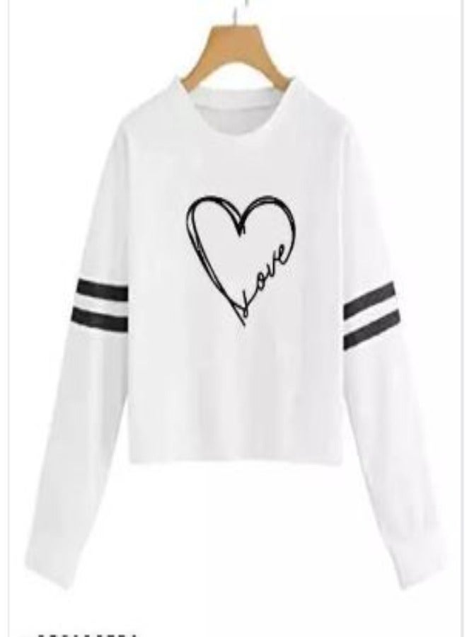 Love Printed Crop Top Hoodie White