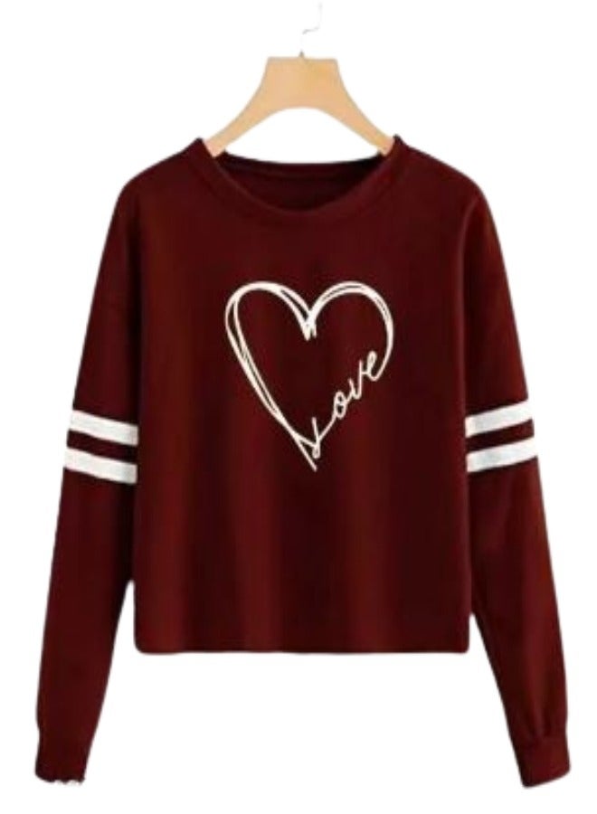 Love Printed Crop Top Hoodie Maroon