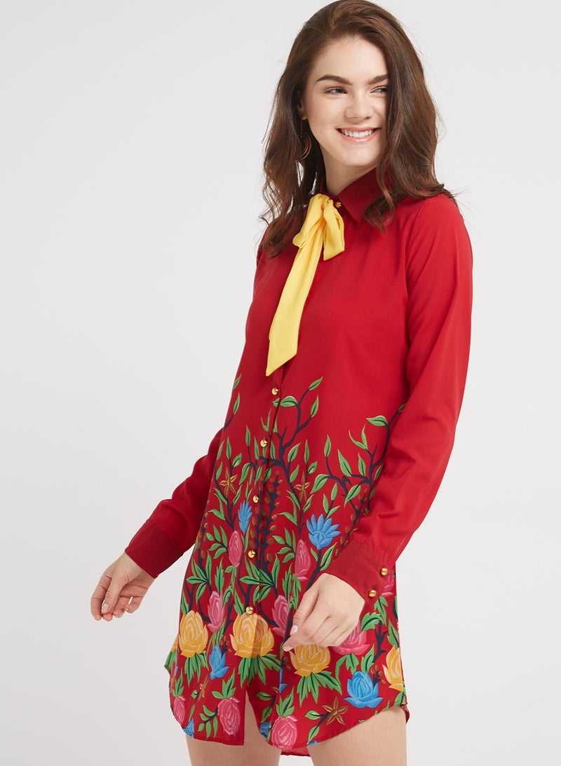 Collared Neck Tunic Red