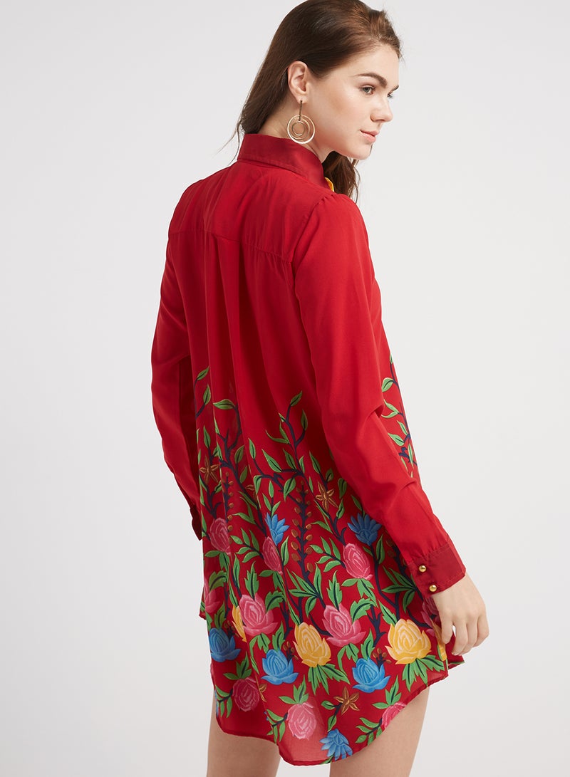 Collared Neck Tunic Red