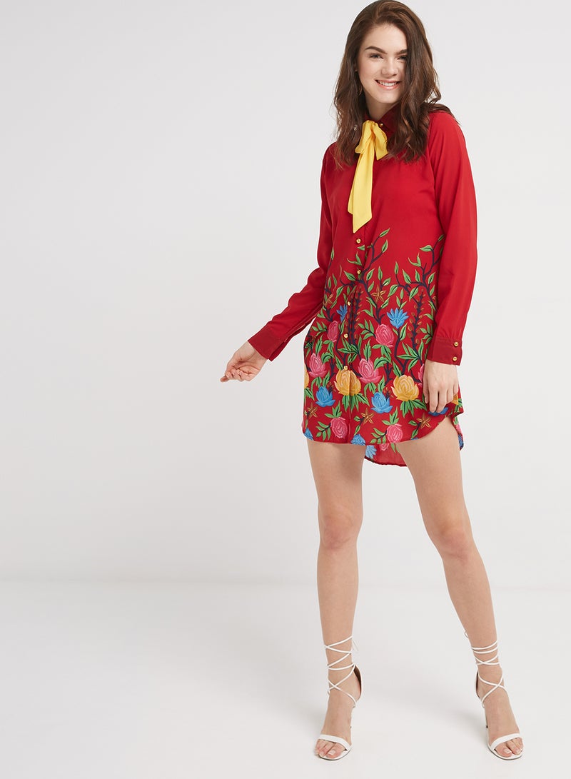 Collared Neck Tunic Red