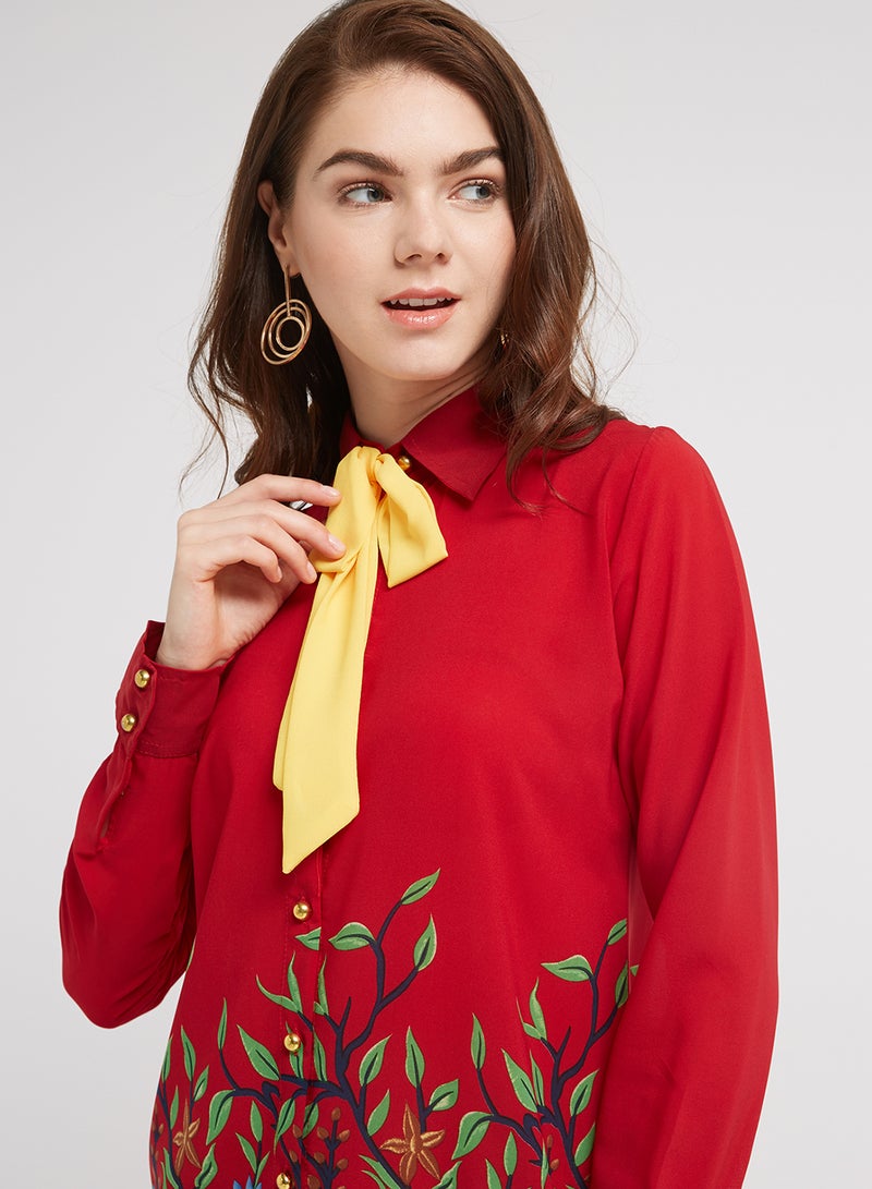 Collared Neck Tunic Red