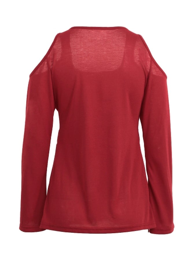 Cold Shoulder Lace-Up Long Sleeves Tunic Burgundy