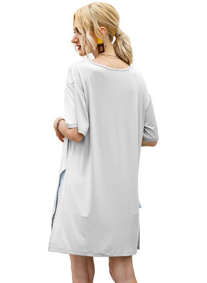 Solid Round Neck Side Slit Tunic Grey