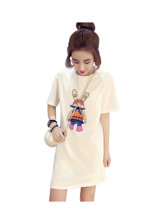 Cartoon Printed Mini Dress White