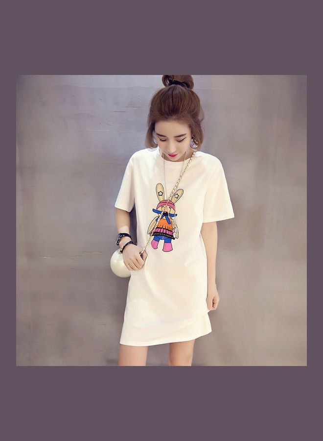 Cartoon Printed Mini Dress White