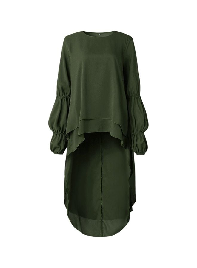 Ruffle Detail Solid Tunic Dark Green